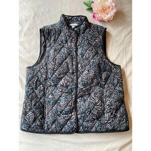 Croft & Barrow Womens Quilted Vest L Blue & Gray Floral Pattern